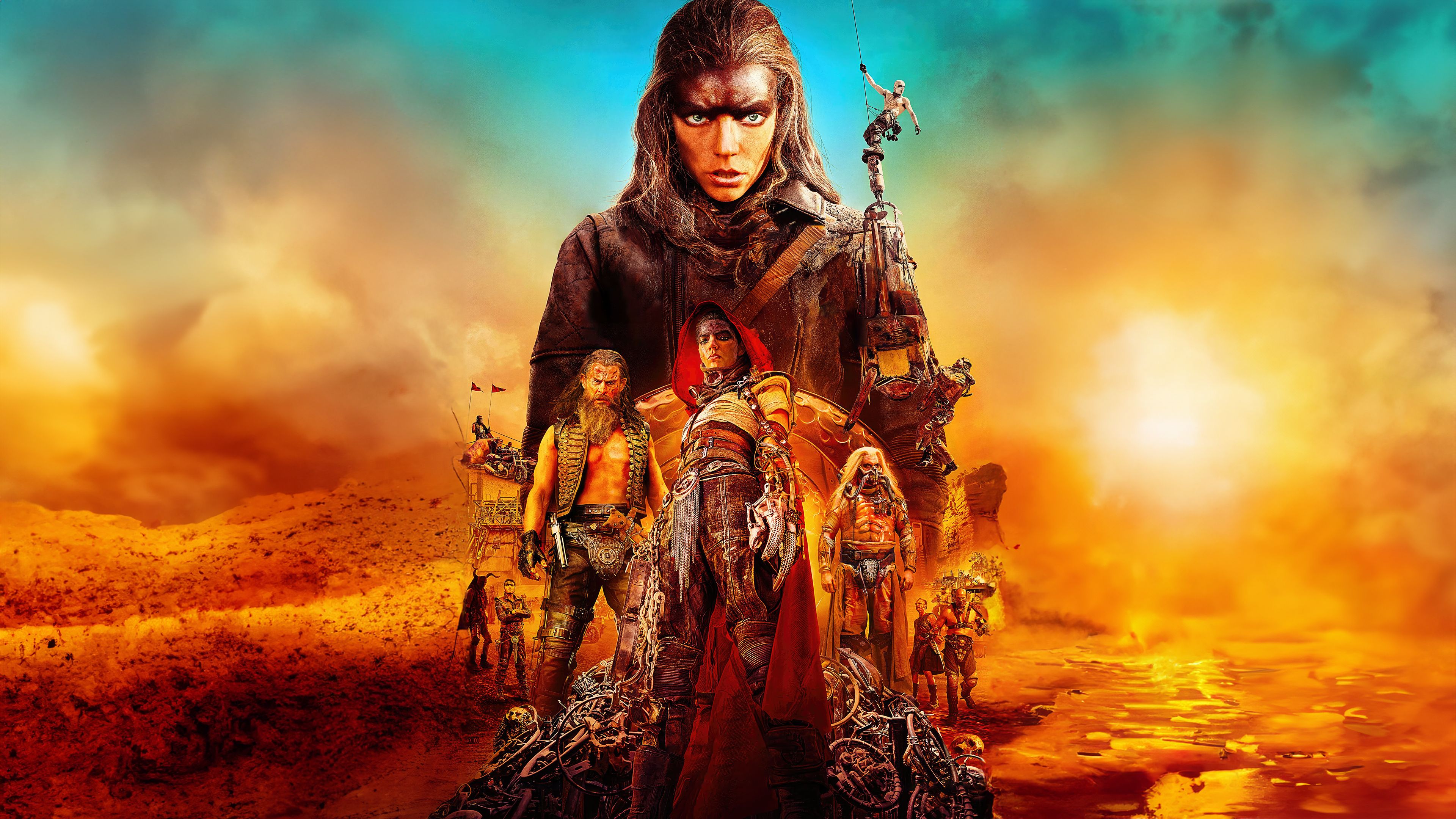 Furiosa, Anya Taylor-Joy, Furiosa: A Mad Max Saga, Wüste, Sonnenuntergang, Postapokalypse, 2160p Wallpaper