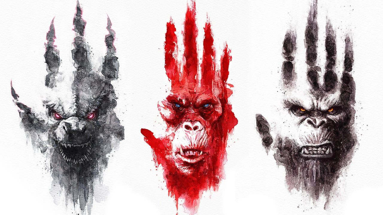 Godzilla, Skar King, Kong, Handabdrücke, Godzilla x Kong: The New Empire, HD, PC-Hintergrundbild