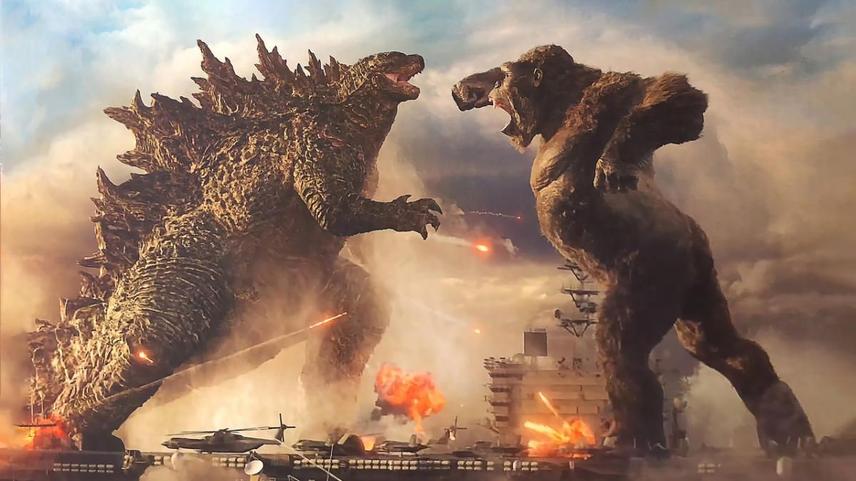Godzilla vs. Kong, Godzilla, Kong, Flugzeugträger, Kampf, Explosionen, Hintergrundbild