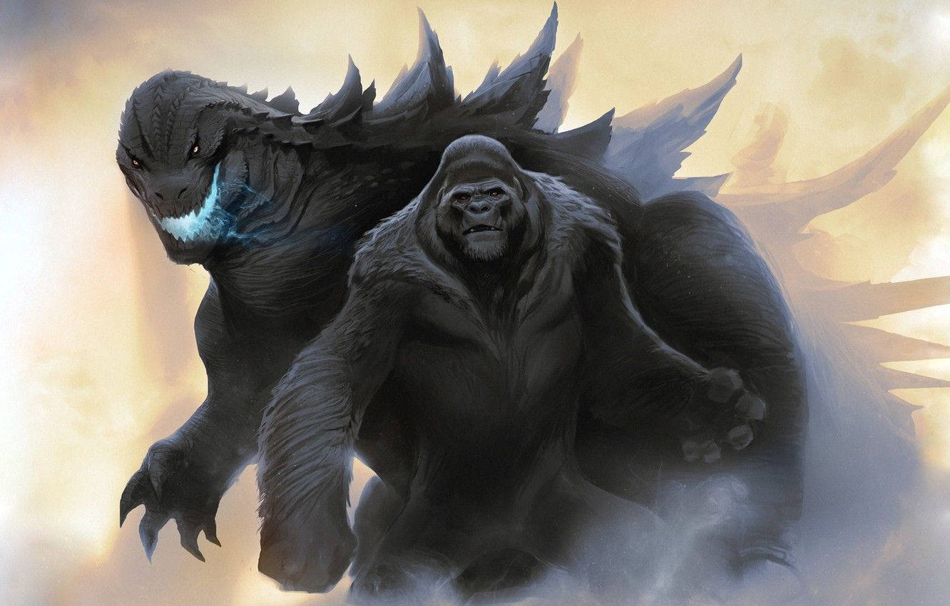 Godzilla, Kong, Konzeptkunst, Nebel, Monster, HD, Hintergrundbild für den PC