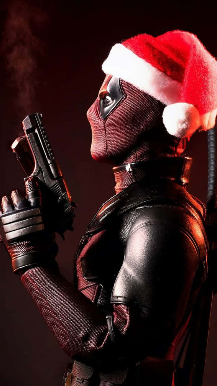 Deadpool, Weihnachtsmütze, Pistole, Weihnachten, Dunkelrot, Hintergrundbild fürs Handy