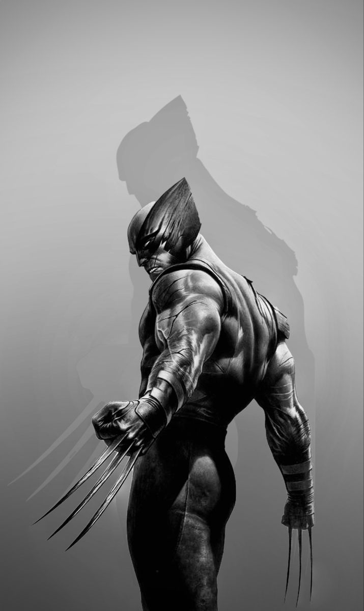 Wolverine, Krallen, Schwarz-weiß, Schatten, Rückansicht, Android-Hintergrundbild