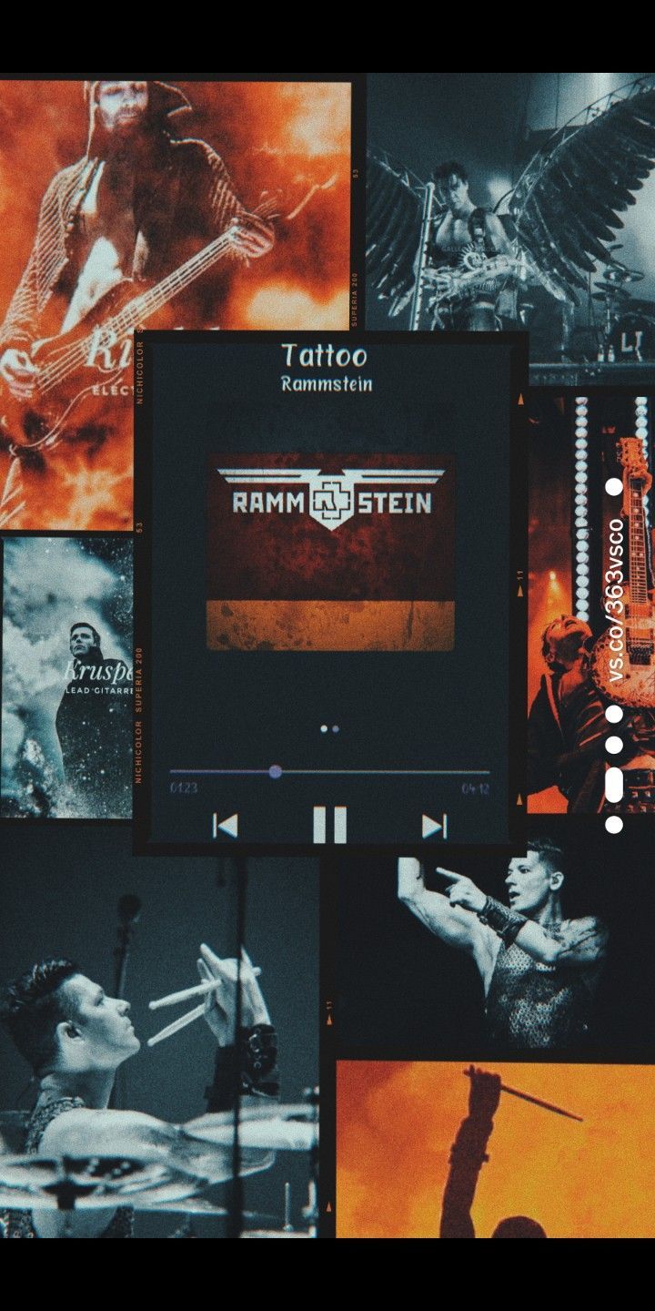 Rammstein, Collage, Musikplayer, Orange, Petrol, Hintergrundbild für iPhone und Android
