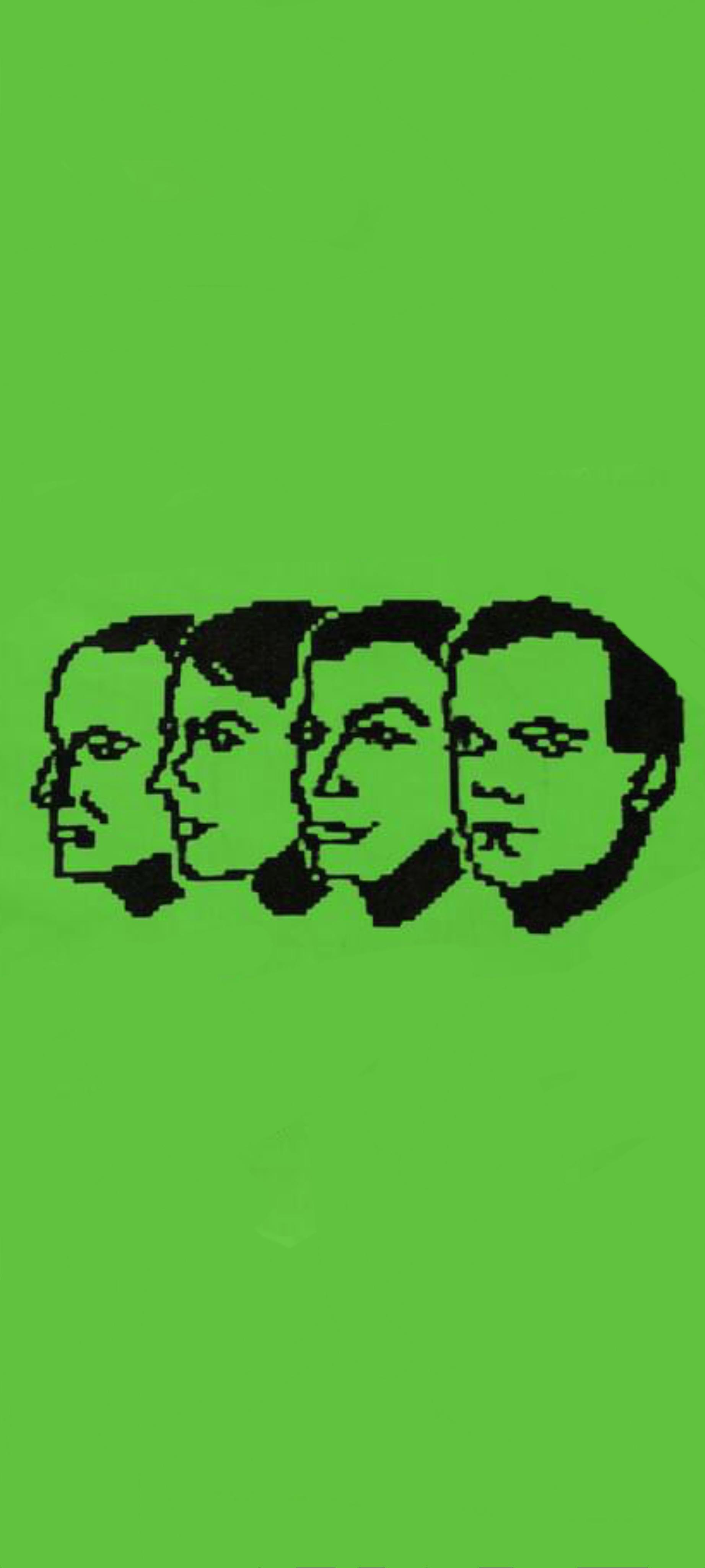 Kraftwerk, Köpfe, Grüner Hintergrund, Minimalismus, Grafik, Sperrbildschirm fürs iPhone