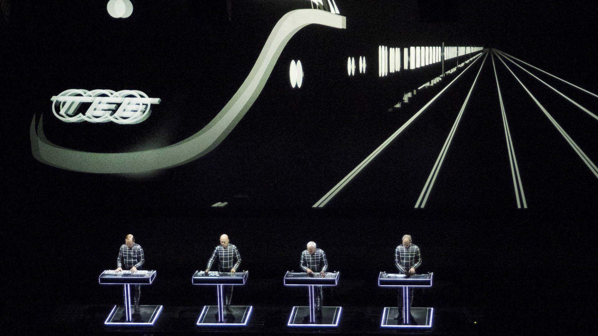 Kraftwerk, Trans Europa Express, Konzert, 3D-Show, Bühne, Schwarzweiß, Full HD, Windows-Hintergrundbild