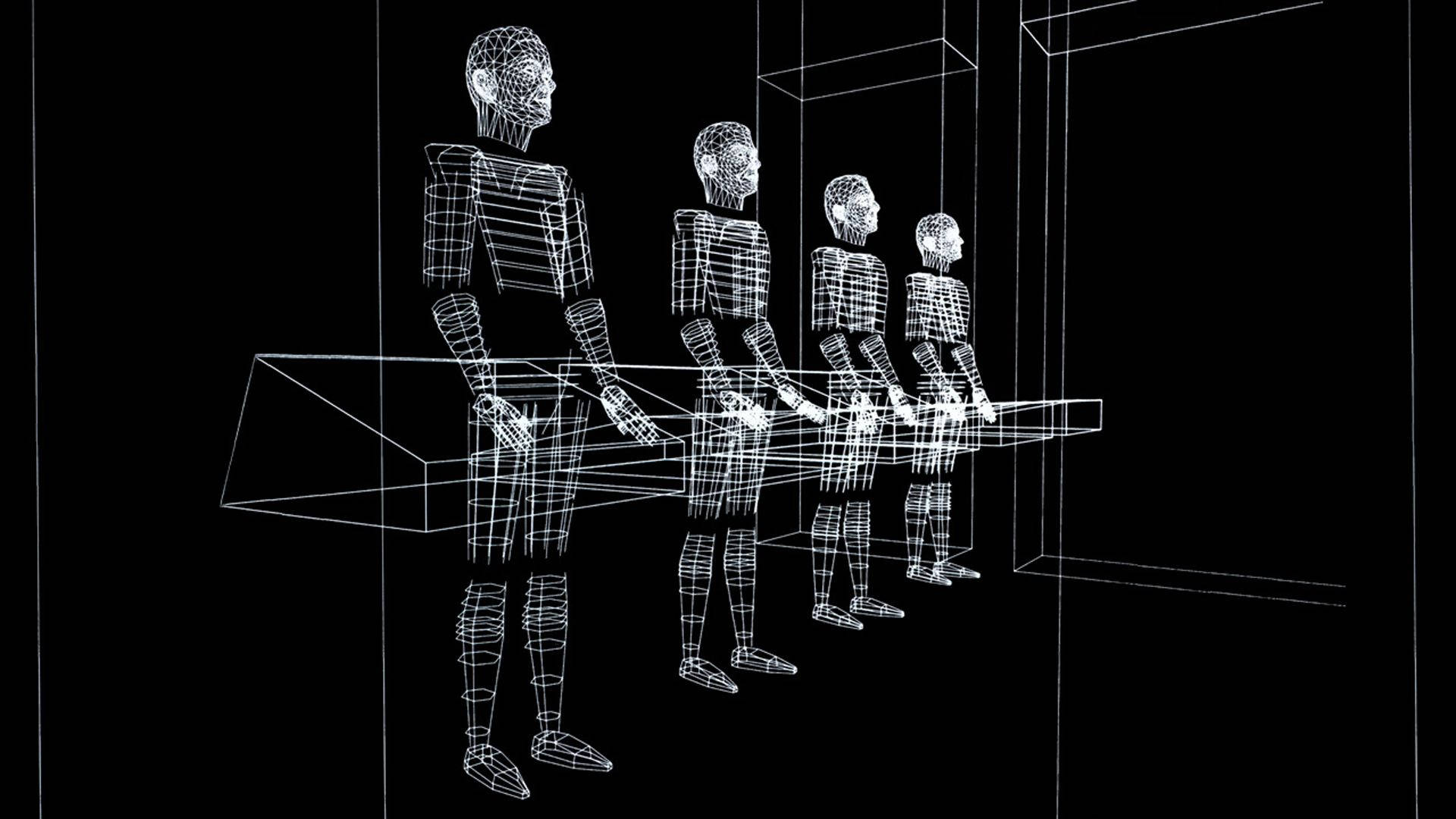 Kraftwerk, Roboter, Drahtgitter, 3D-Grafik, Schwarzer Hintergrund, Full HD Wallpaper