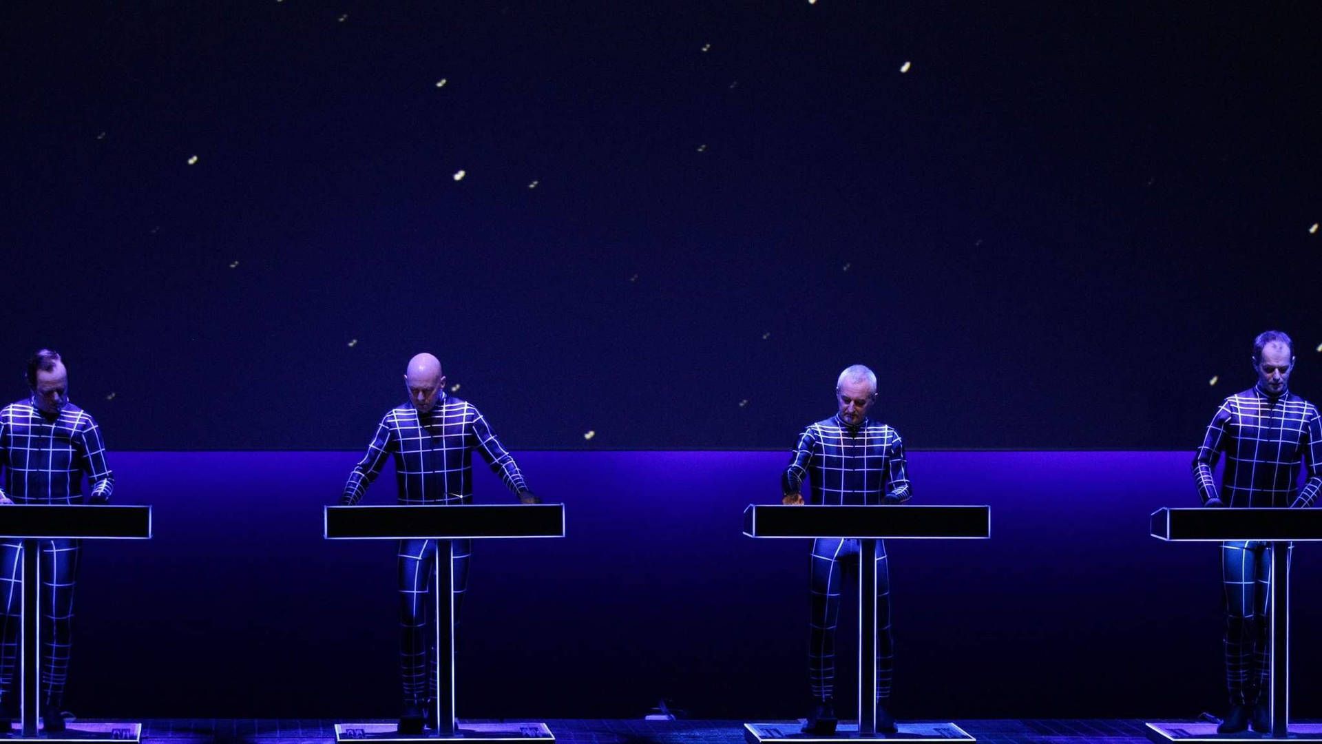 Kraftwerk, Konzert, Leuchtanzüge, Blaues Licht, Bühne, Full HD 1080p, Desktop-Hintergrundbild