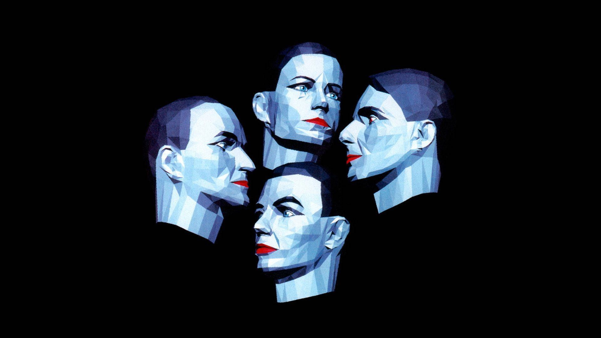 Kraftwerk, Die Mensch-Maschine, Low Poly, Köpfe, Schwarzer Hintergrund, Full HD Wallpaper