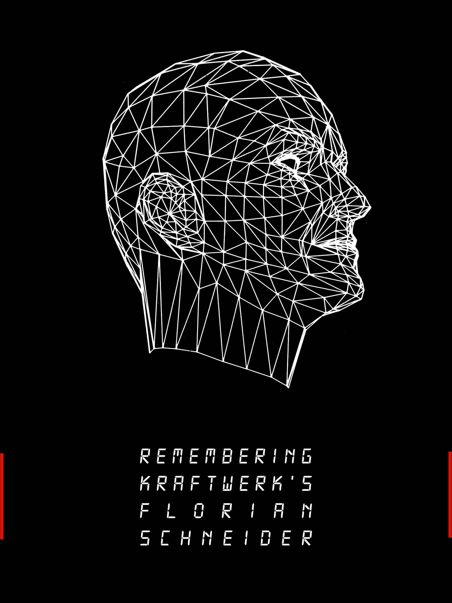 Kraftwerk, Florian Schneider, Gedenkbild, Drahtgitter-Kopf, Schwarzer Hintergrund, QHD+ Wallpaper