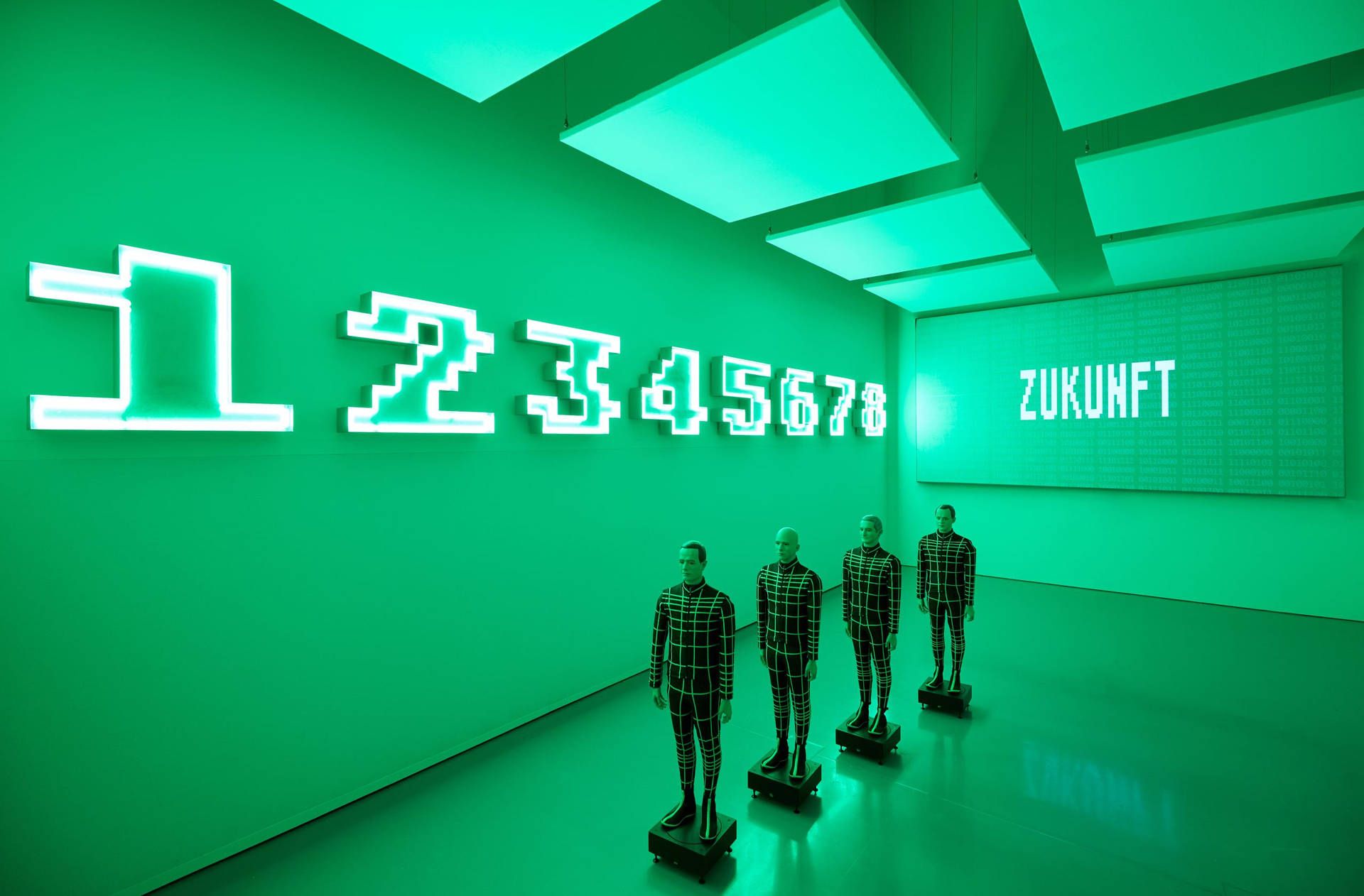Kraftwerk, Zukunft, Ziffern, Installation, Grünes Licht, Museum, Full HD, Desktop-Hintergrund