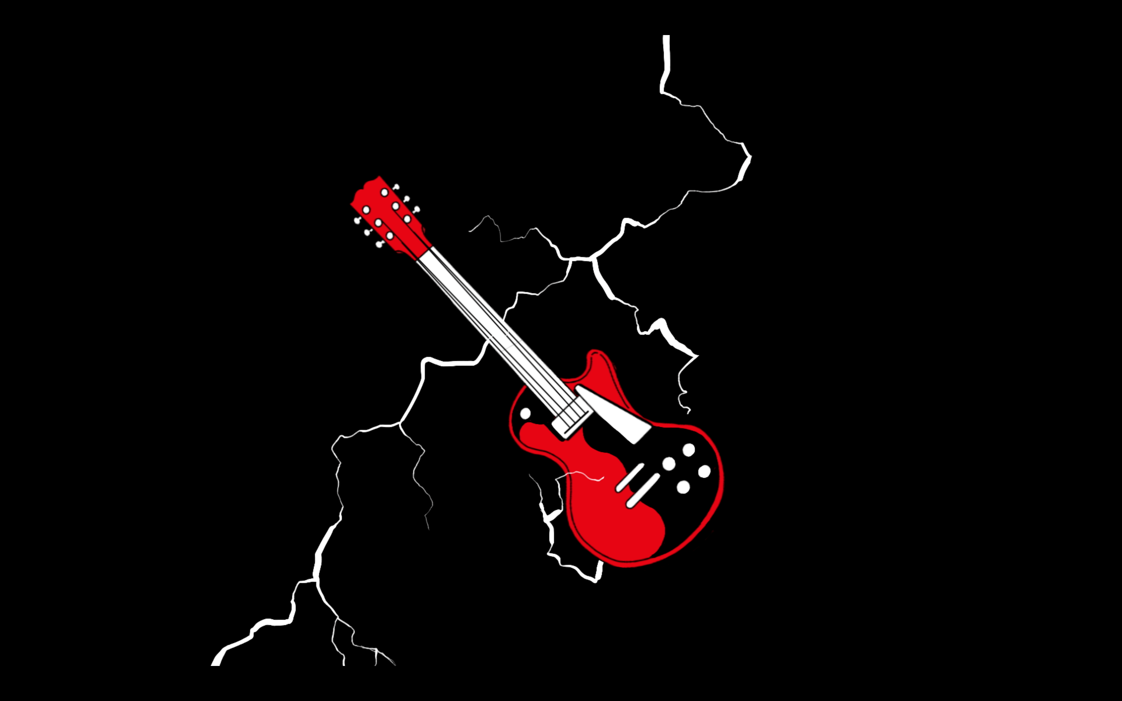 E-Gitarre, Rote Gitarre, Blitze, Schwarzer Hintergrund, Rock, 4K Wallpaper