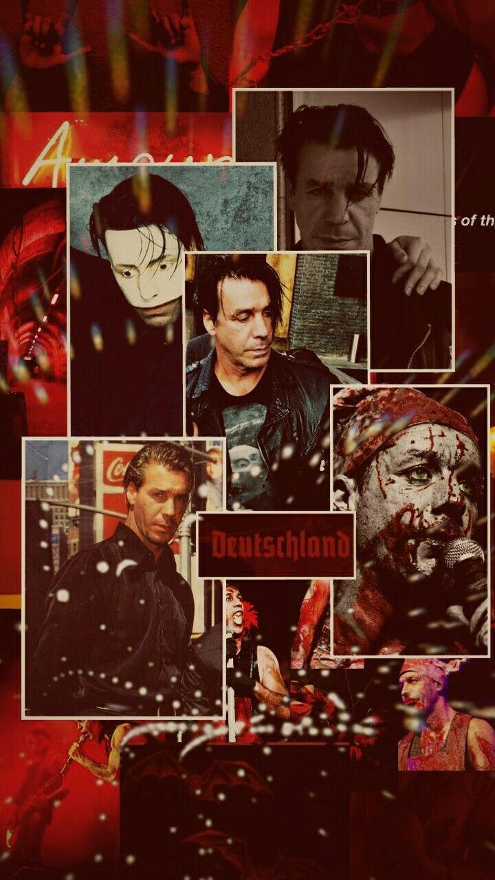 Rammstein, Bandmitglieder, Collage, Rot, Ästhetik, HD, Hintergrundbild fürs Handy