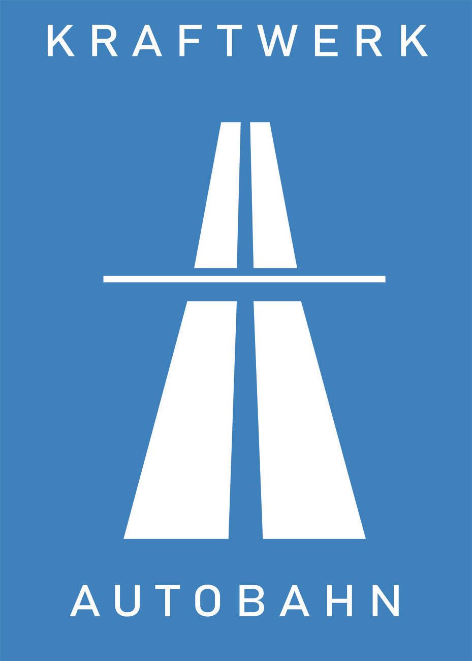 Kraftwerk, Autobahn, Albumcover, Verkehrsschild, Blau, Minimalismus, HD, Tablet-Hintergrund