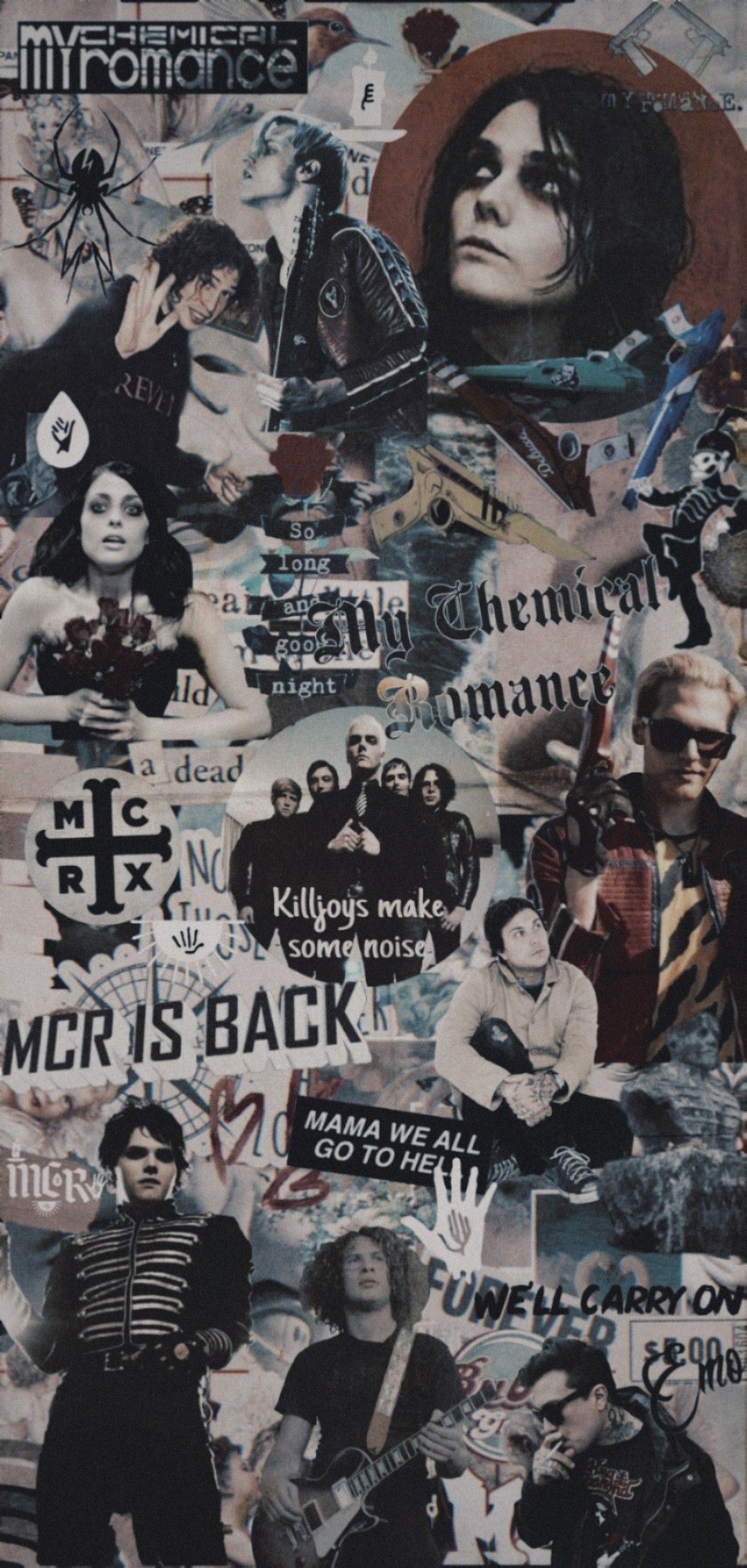My Chemical Romance, Collage, Emo, Zeitungsausschnitte, Hochformat, Sperrbildschirm fürs iPhone