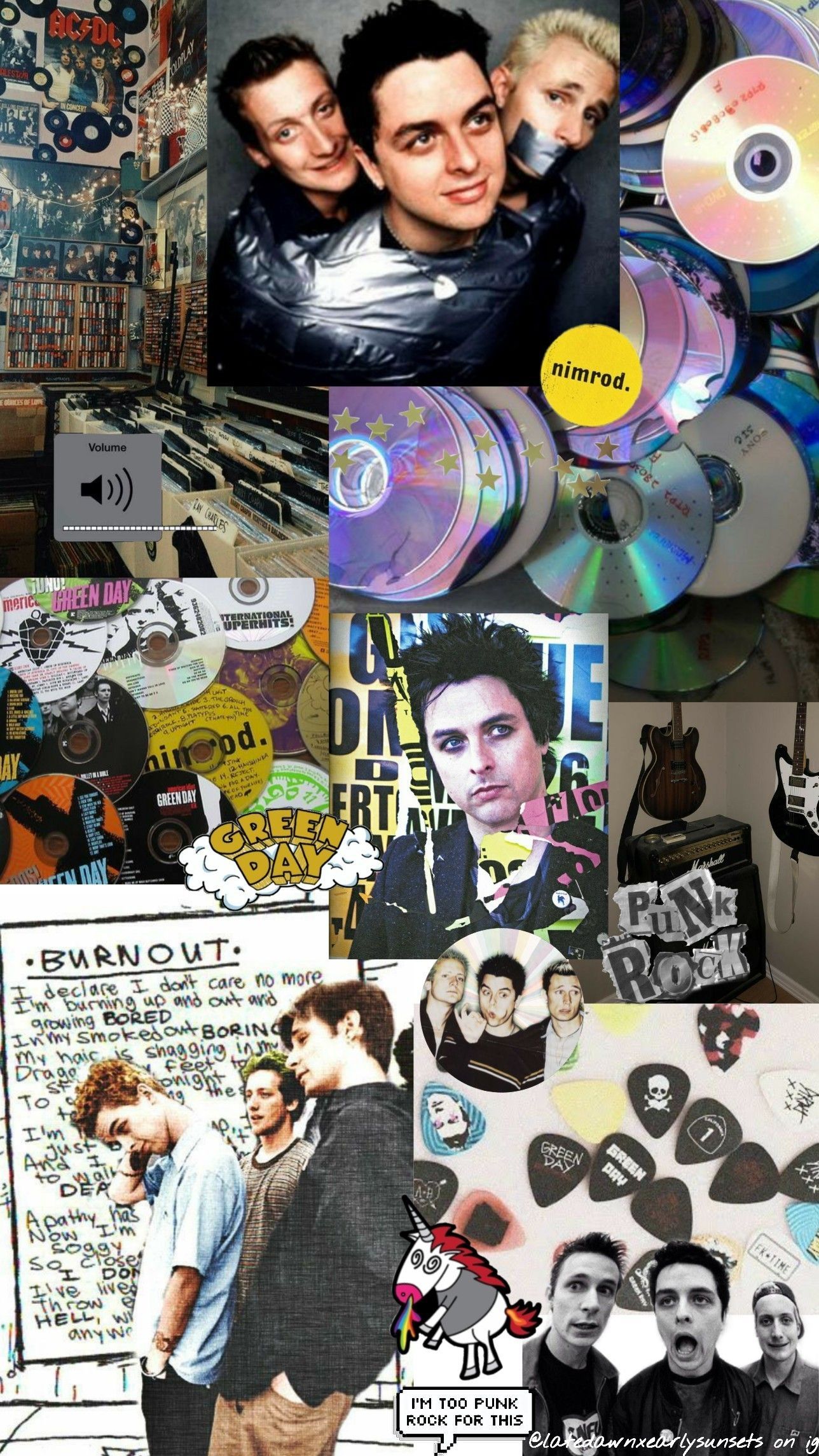 Band-Collage, Fotos, CDs, Punkrock, Hochformat, Hintergrundbild für iPhone und Android