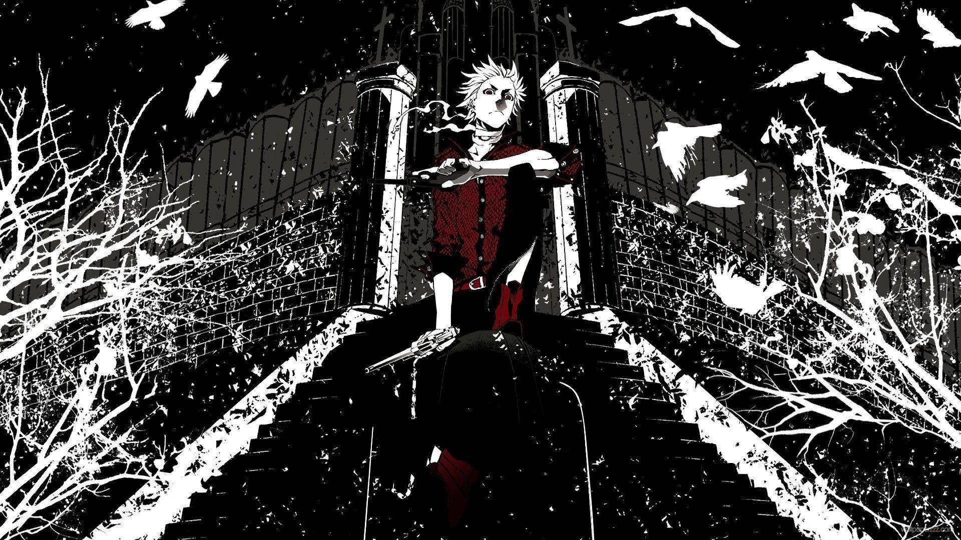 Rammstein, Illustration, Krähen, Treppe, Schwarzweiß, Full HD 1080p, Desktop-Hintergrundbild