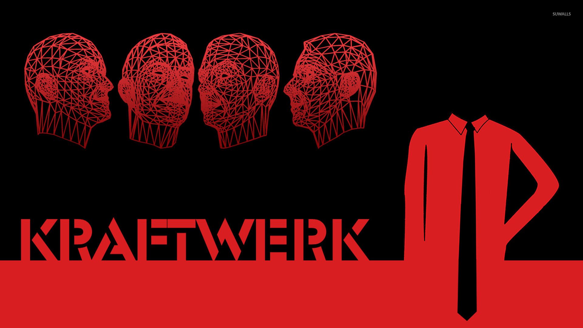 Kraftwerk, Drahtgitter-Köpfe, Krawatte, Rot und Schwarz, Grafikdesign, 1920x1080, Desktop-Hintergrund