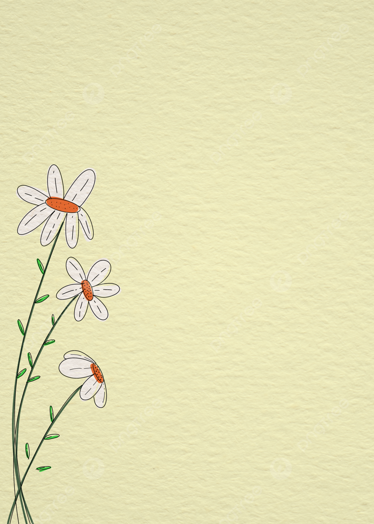 Gänseblümchen, Illustration, Gelber Hintergrund, Papierstruktur, Handgezeichnet, Full HD Wallpaper