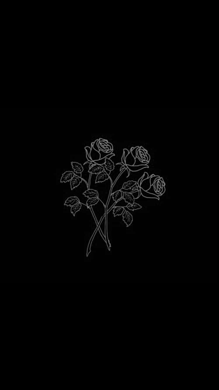 Blumenstrauß, Strichzeichnung, Schwarzer Hintergrund, Minimalismus, Line Art, Sperrbildschirm