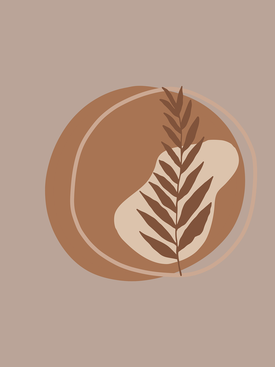 Boho, Blatt, Erdtöne, Kreis, Abstrakt, Hintergrundbild für iPad und Tablet