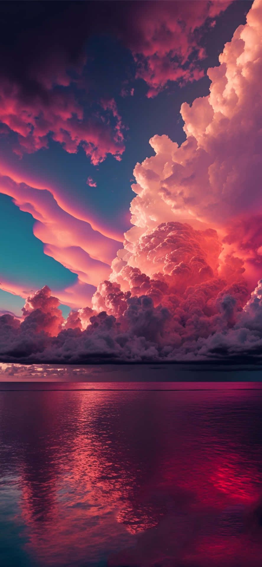 Pinke Wolken, Spiegelung, Wasser, Surreal, HD, Hintergrundbild fürs Handy