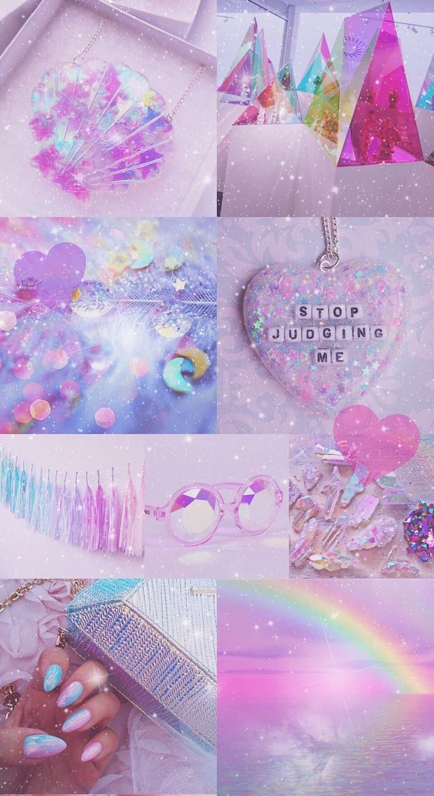 Collage, Pastell, Herz, Regenbogen, Kawaii, Hochformat, Hintergrundbild fürs Smartphone