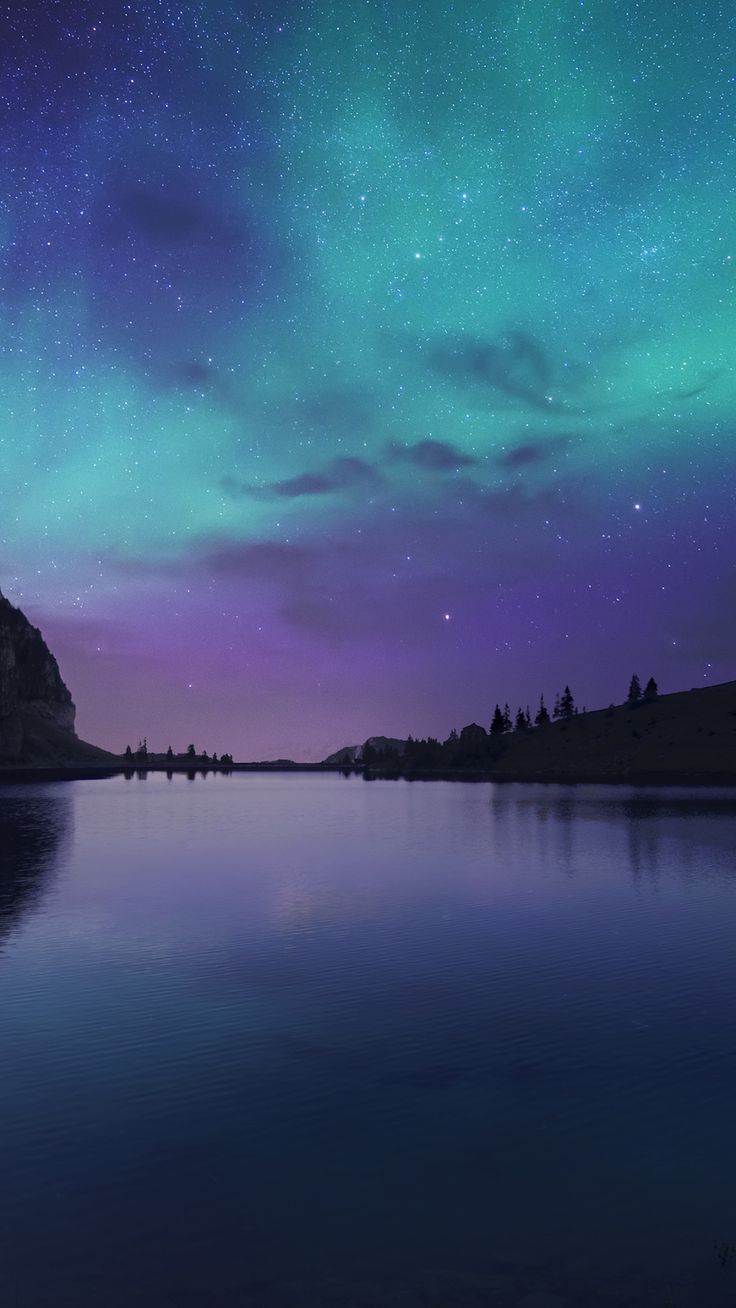 Polarlicht, See, Sternenhimmel, Nacht, Spiegelung, HD, Handy-Hintergrund im Hochformat