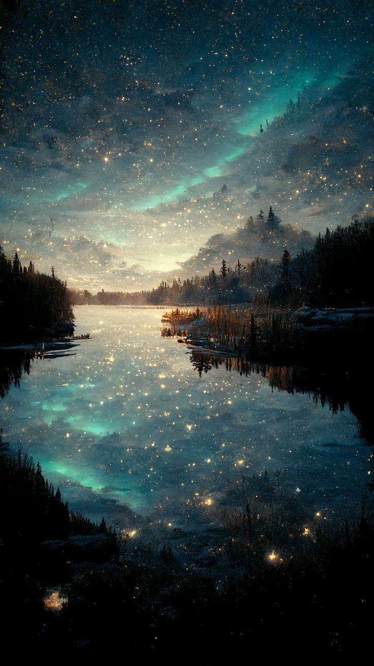 See, Sternenhimmel, Glühwürmchen, Fantasy, Nacht, HD, Hintergrundbild fürs Handy