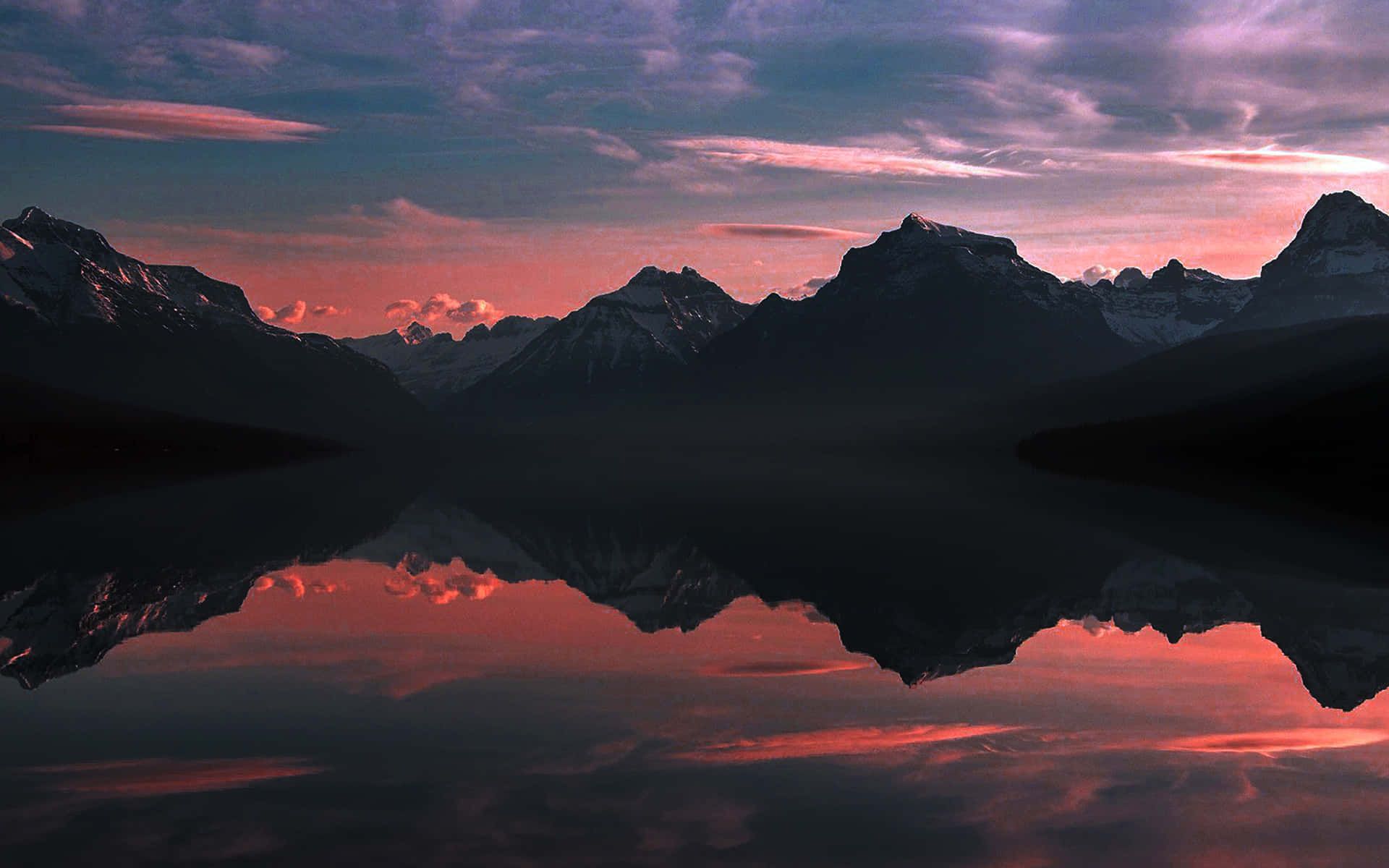 Bergsee, Bergsilhouette, Abendrot, Spiegelung, Dämmerung, Full HD, Breitbild-Hintergrundbild