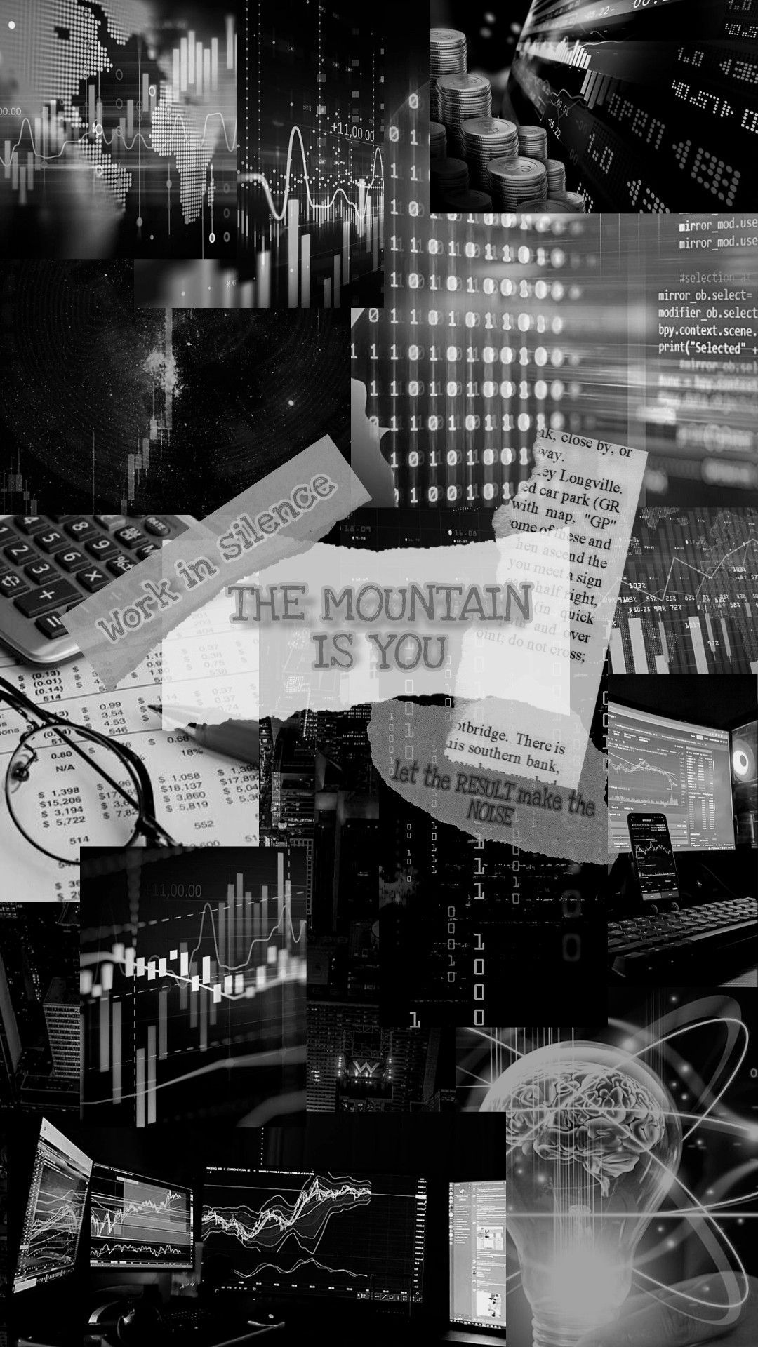 Collage, Schwarz-Weiß, Motivation, Börse, Ästhetik, Full HD, Hintergrundbild fürs Handy