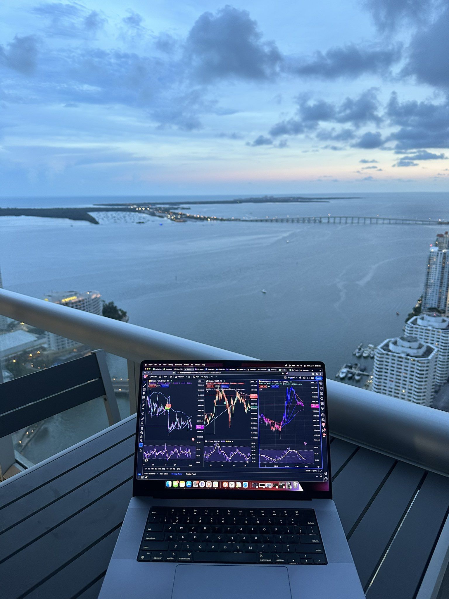 Laptop, Balkon, Meerblick, Charts, Wolken, QHD+, Hintergrundbild fürs Tablet