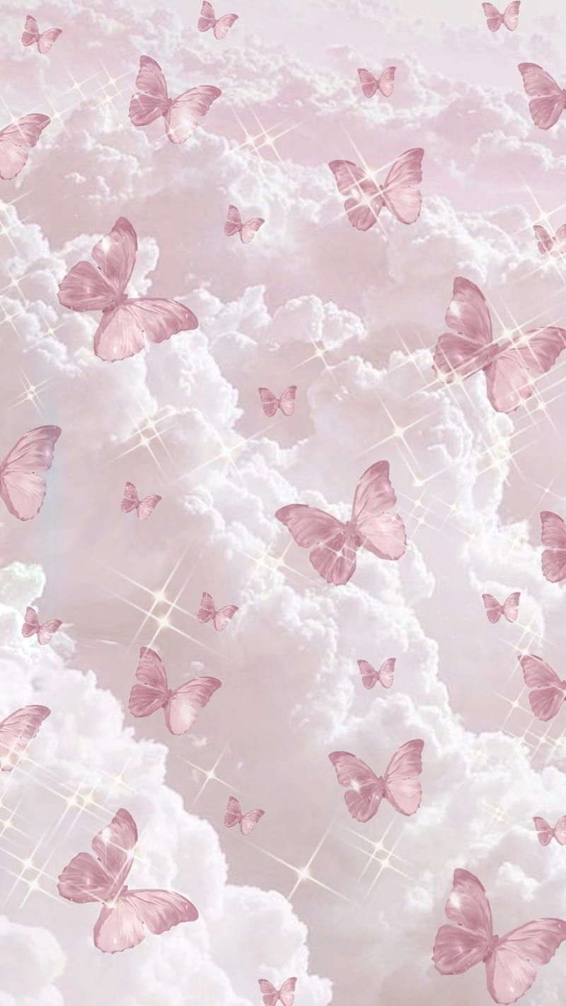 Rosa Schmetterlinge, Wolken, Pastellrosa, Verträumt, HD, Hintergrundbild fürs Handy
