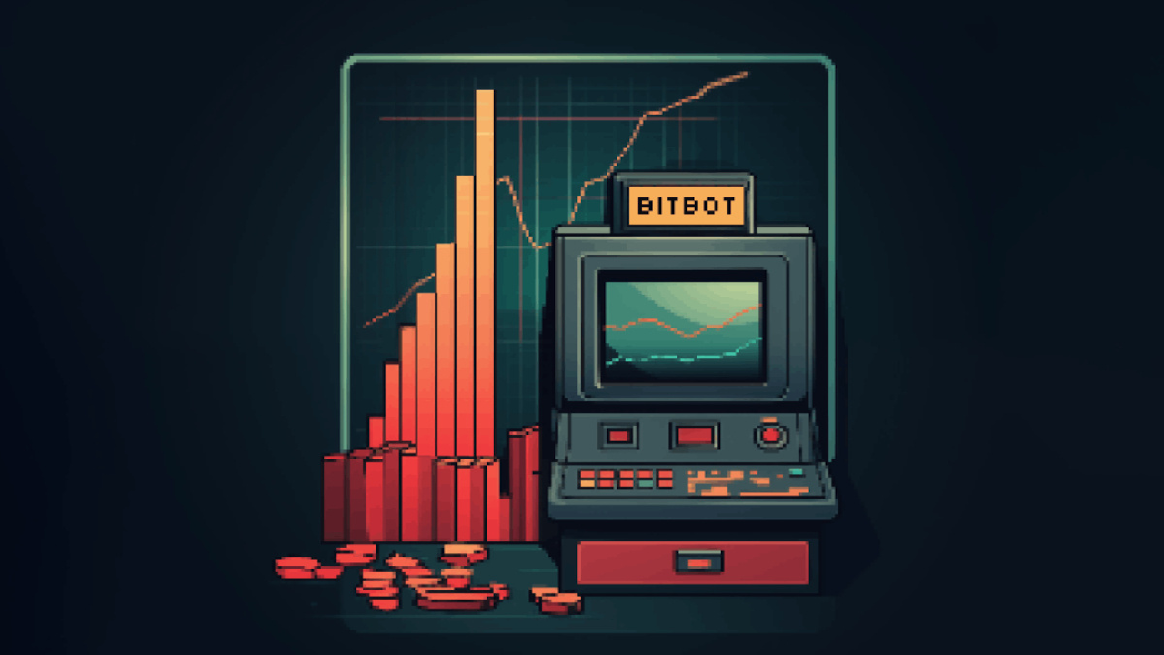 Trading-Bot, Balkendiagramm, Retro-Computer, Illustration, Münzen, HD, Desktop-Hintergrund