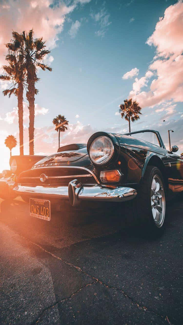 Oldtimer, Cabrio, Palmen, Sonnenuntergang, Retro, HD, Sperrbildschirm fürs iPhone