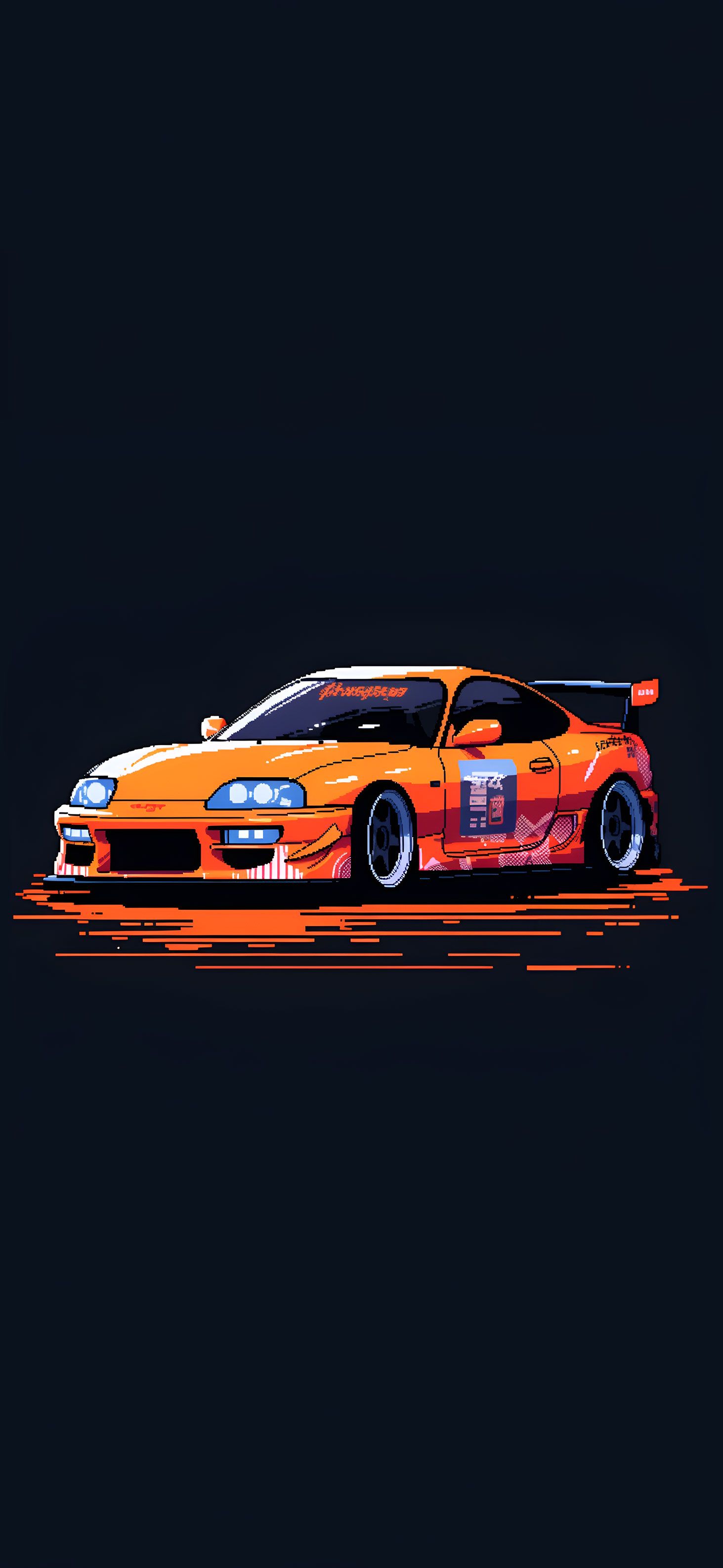 Toyota Supra MK4, The Fast and the Furious, Orange, Illustration, Dunkler Hintergrund, Sperrbildschirm