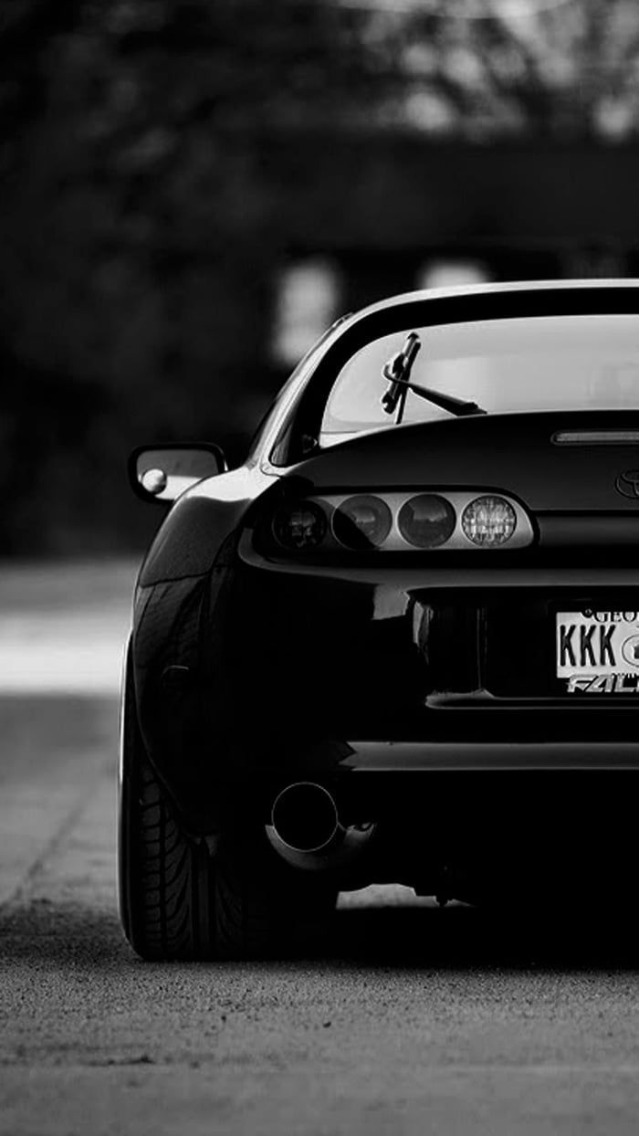 Toyota Supra MK4, Schwarzweiß, Heckansicht, Sportwagen, Hintergrundbild für iPhone und Android