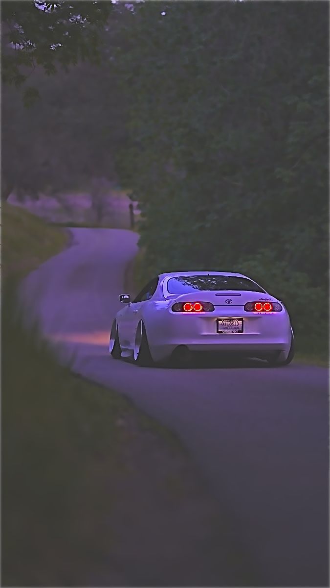 Toyota Supra MK4, Waldstraße, Lila, Weiß, Hintergrundbild für iPhone und Android