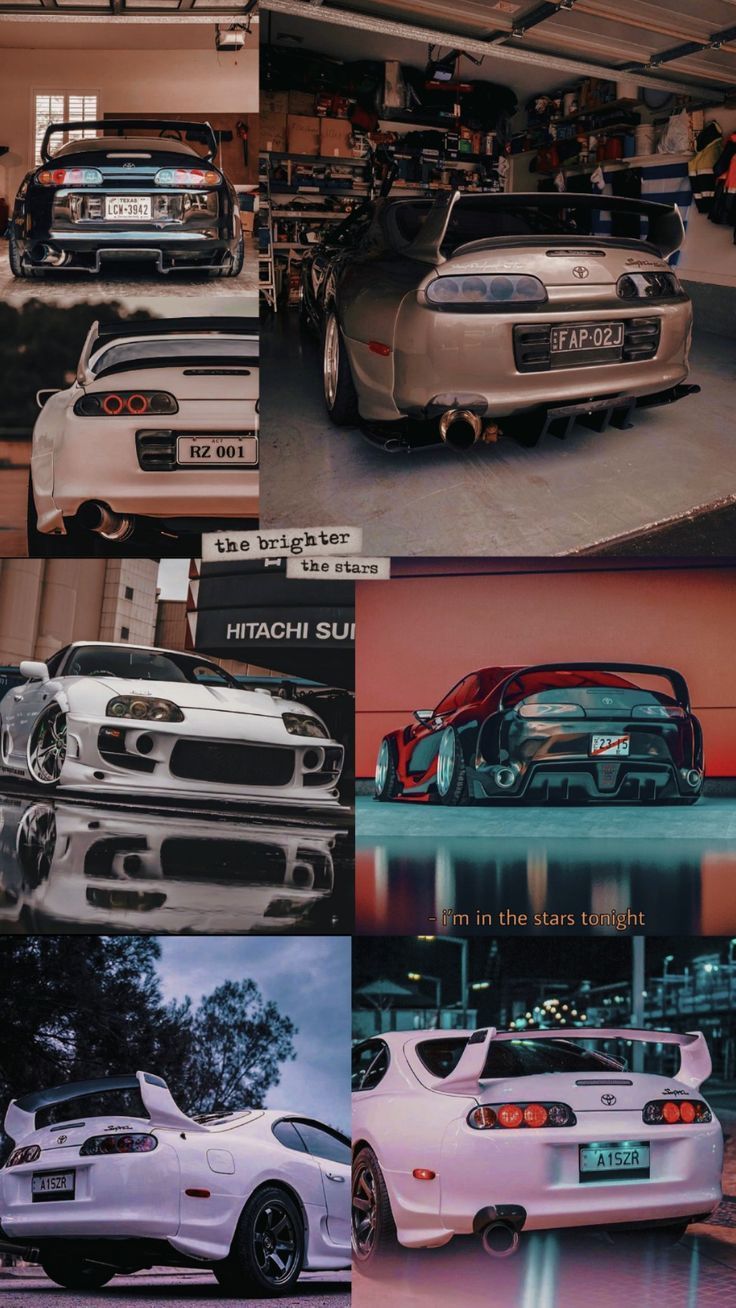 Toyota Supra, Collage, JDM, Garage, HD, Handy-Hintergrund im Hochformat