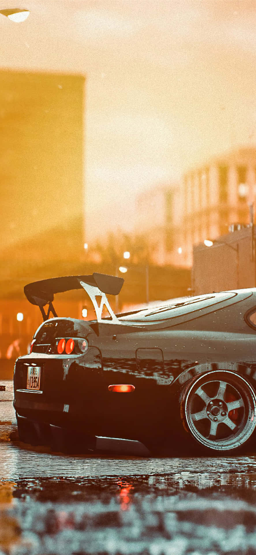 Toyota Supra MK4, Sonnenuntergang, Heckspoiler, Goldenes Licht, Hintergrundbild fürs Handy