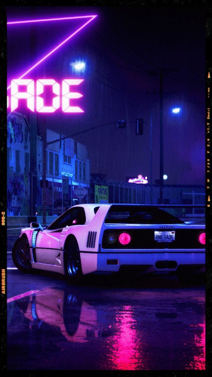 Sportwagen, Neonschild, Lila, Nacht, Retro, HD, Hintergrundbild fürs Handy
