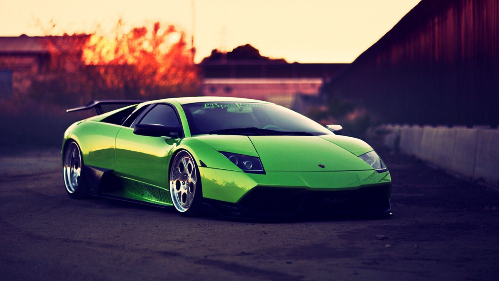 Lamborghini Murciélago, Grün, Supersportwagen, Dämmerung, Tieferlegung, Full HD, Windows-Hintergrundbild