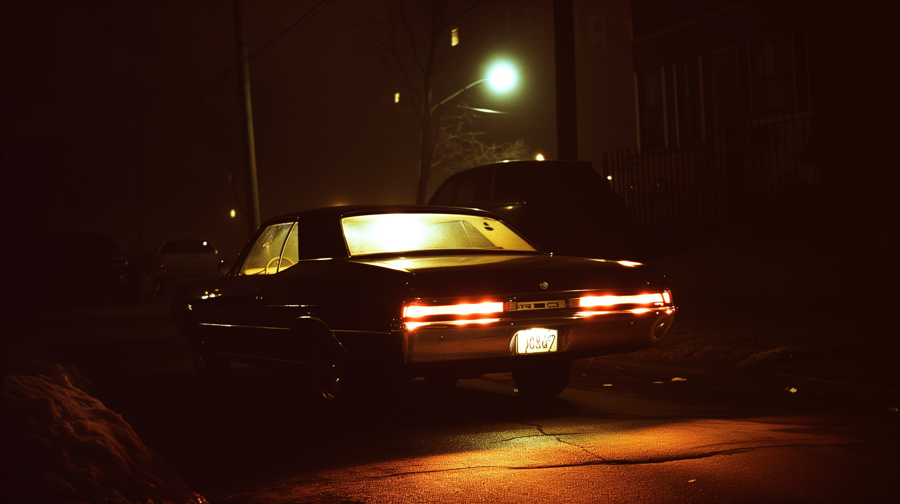 Muscle Car, Nacht, Rückleuchten, Dunkel, Straßenlaterne, 2K, Breitbild-Hintergrundbild