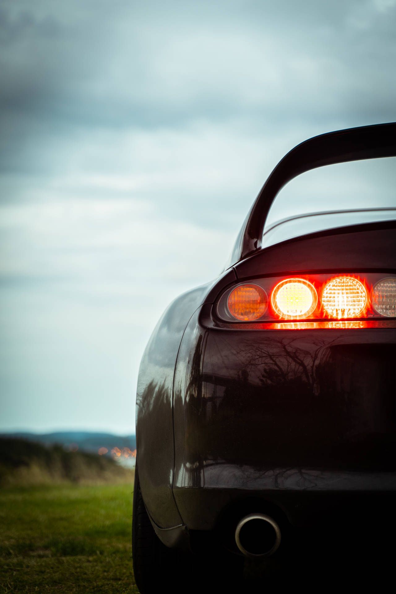 Toyota Supra MK4, Rücklichter, Heckspoiler, Nahaufnahme, Bewölkt, Full HD, Handy-Hintergrundbild