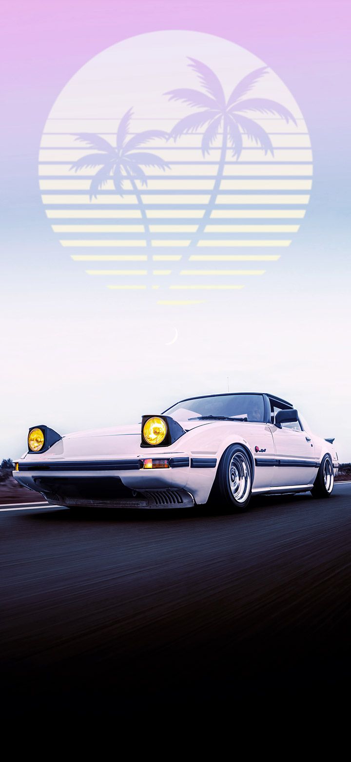 Sportwagen, Synthwave, Palmen, Retro, Pastell, HD, Sperrbildschirm fürs iPhone