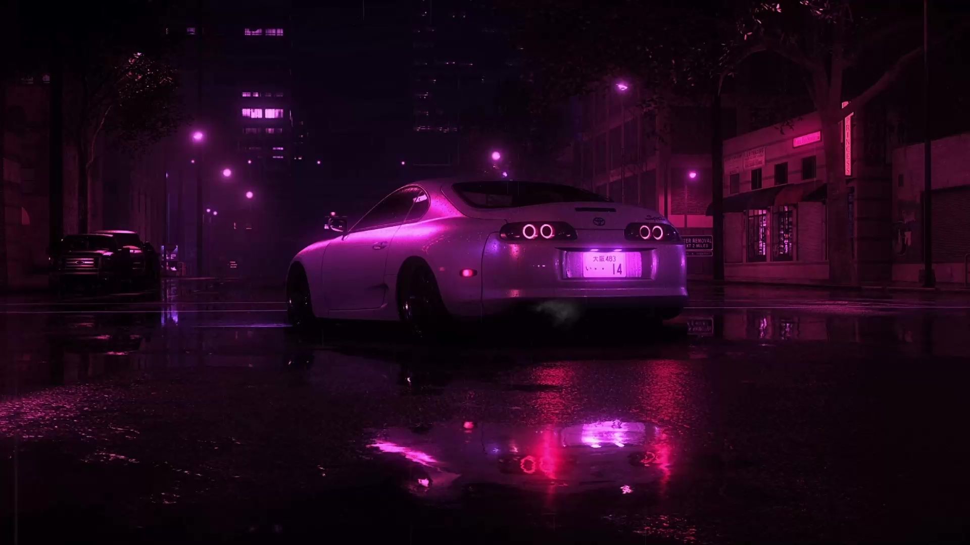 Toyota Supra MK4, Nacht, Neonlicht, Pink, Regen, Full HD 1080p, Desktop-Hintergrundbild
