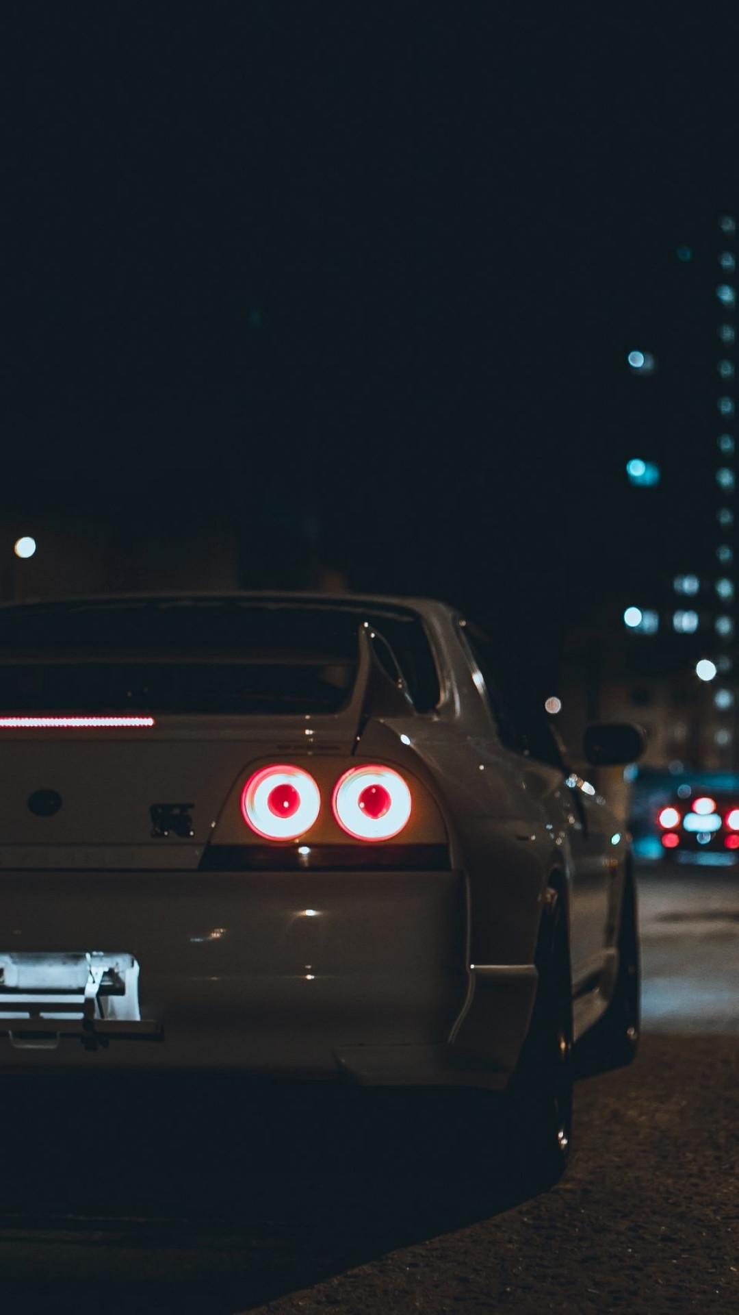 Nissan Skyline GT-R R34, Rückleuchten, Nacht, Dunkel, Heckansicht, Sperrbildschirm fürs iPhone