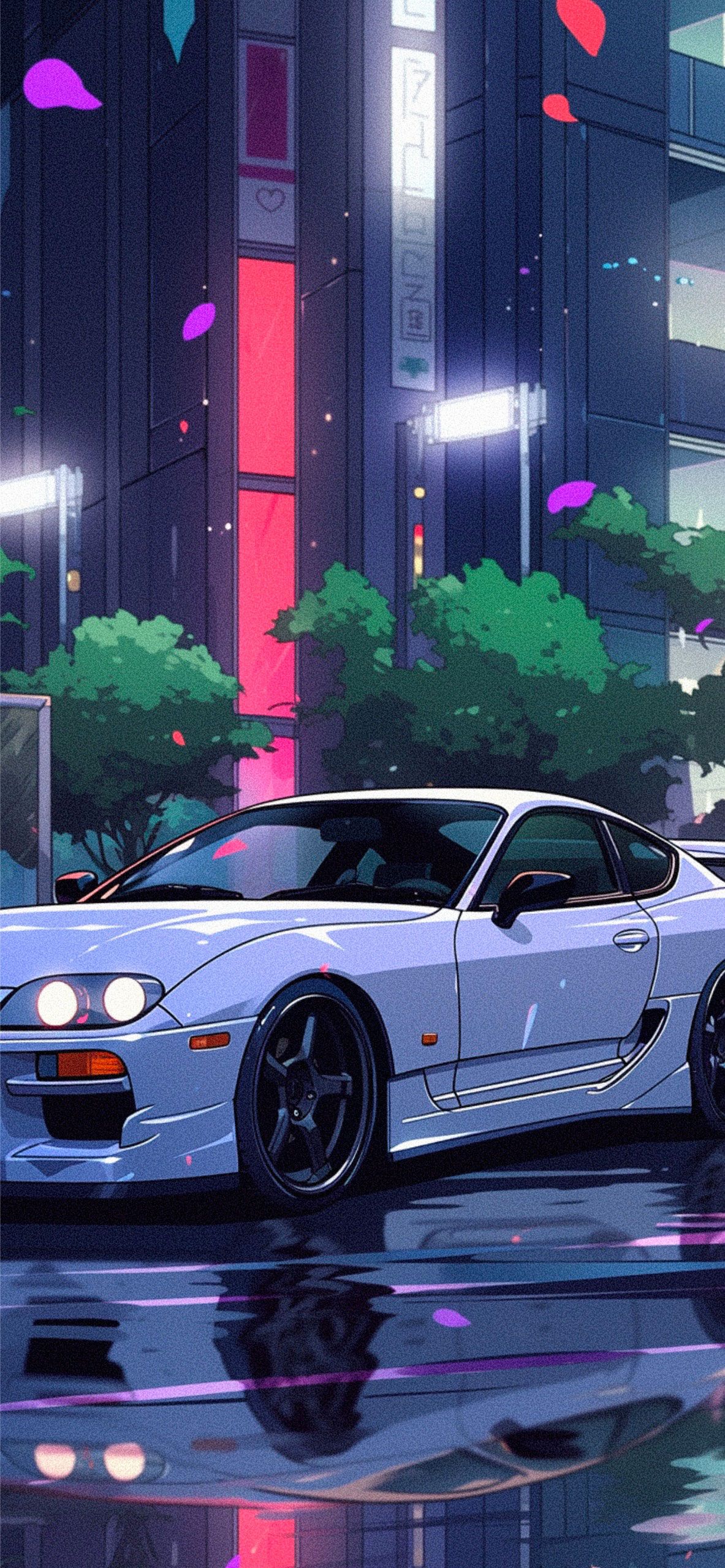 Toyota Supra MK4, Weiß, Neonlicht, Stadt bei Nacht, Full HD, Hintergrundbild fürs Handy