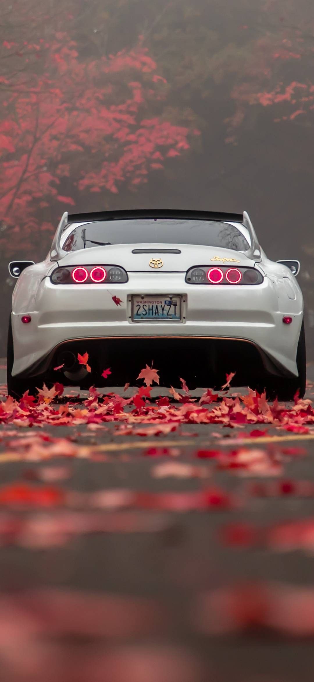 Toyota Supra MK4, Weiß, Rote Blätter, Herbst, Full HD, Sperrbildschirm fürs iPhone