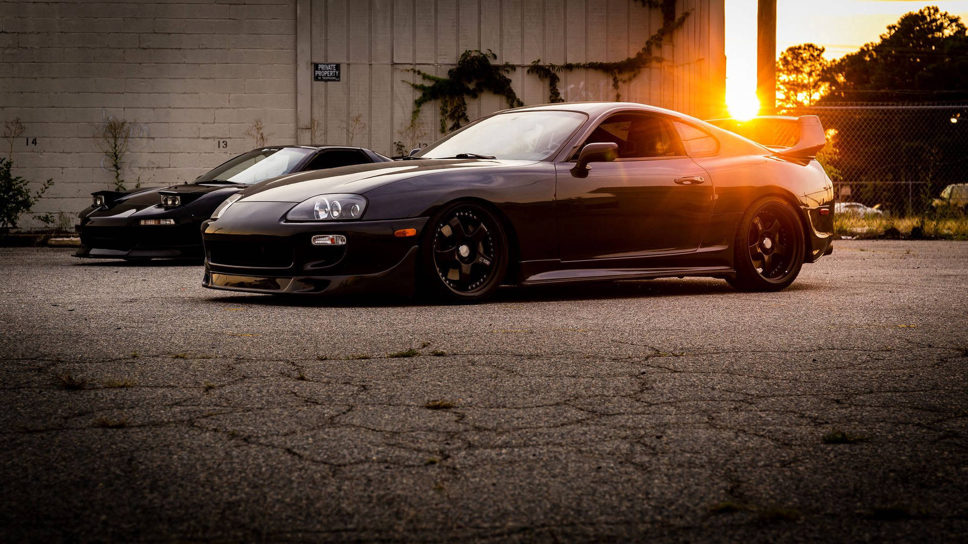 Toyota Supra MK4, Schwarz, Sonnenuntergang, Parkplatz, JDM, Full HD, Windows-Hintergrundbild