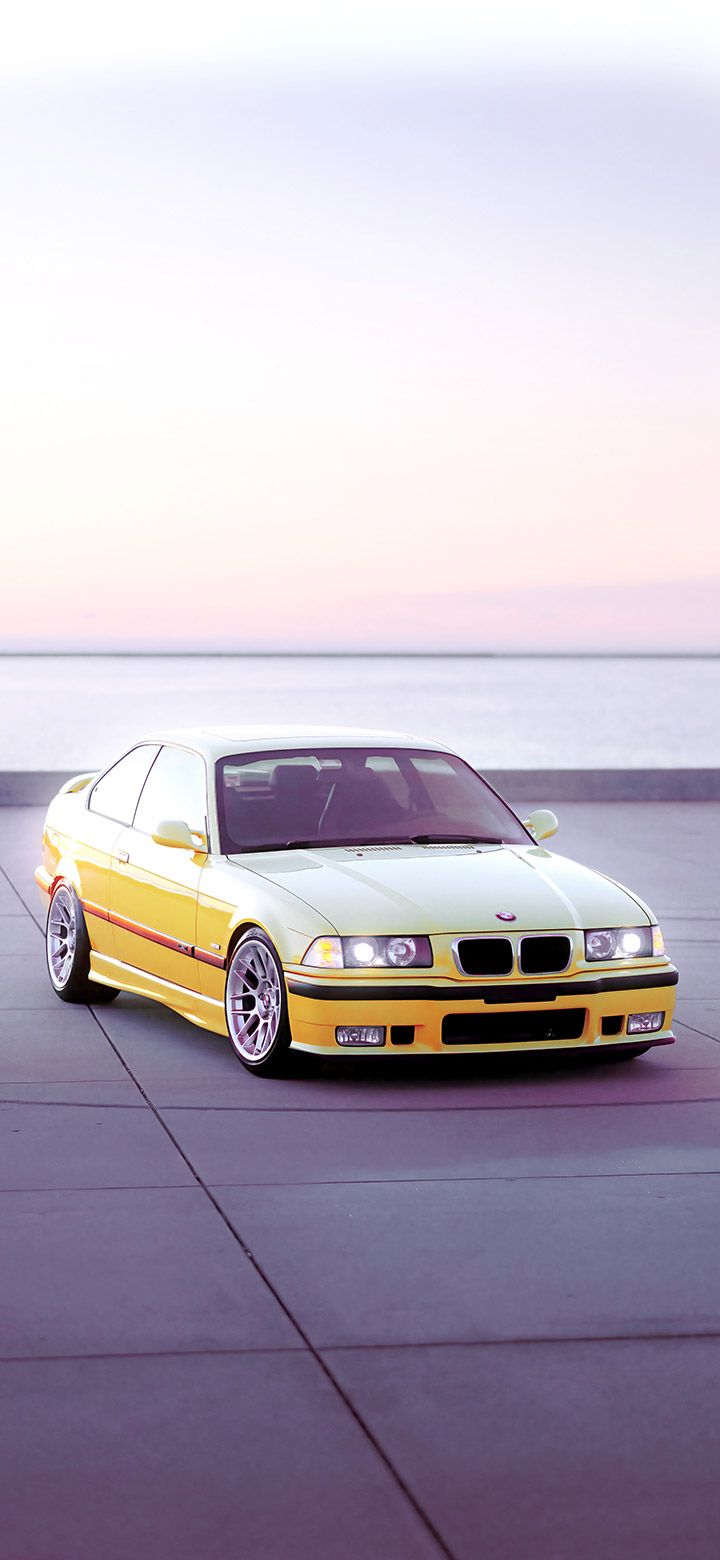 BMW M3 E36, Gelb, Minimalismus, Weiter Himmel, Coupé, HD, Handy-Hintergrund im Hochformat